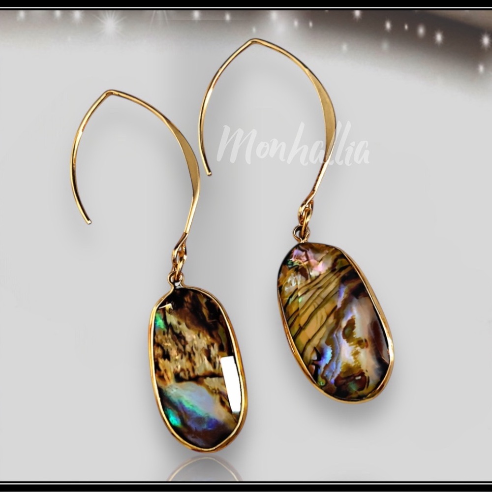 14K Gold Hook Abalone Shell Mother of Pearl Boho Modern Minimalist Earrings